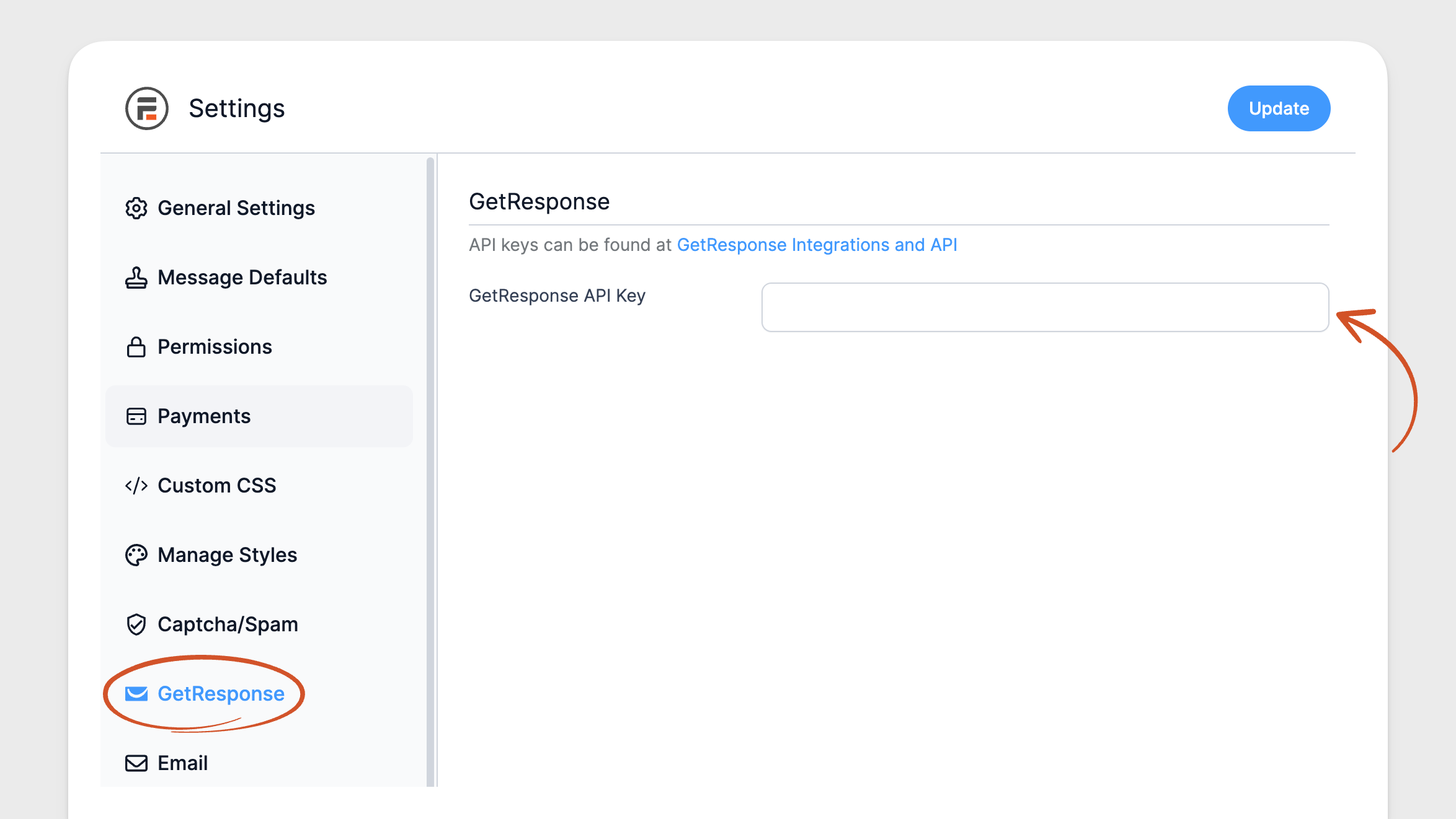 GetResponse Forms API settings
