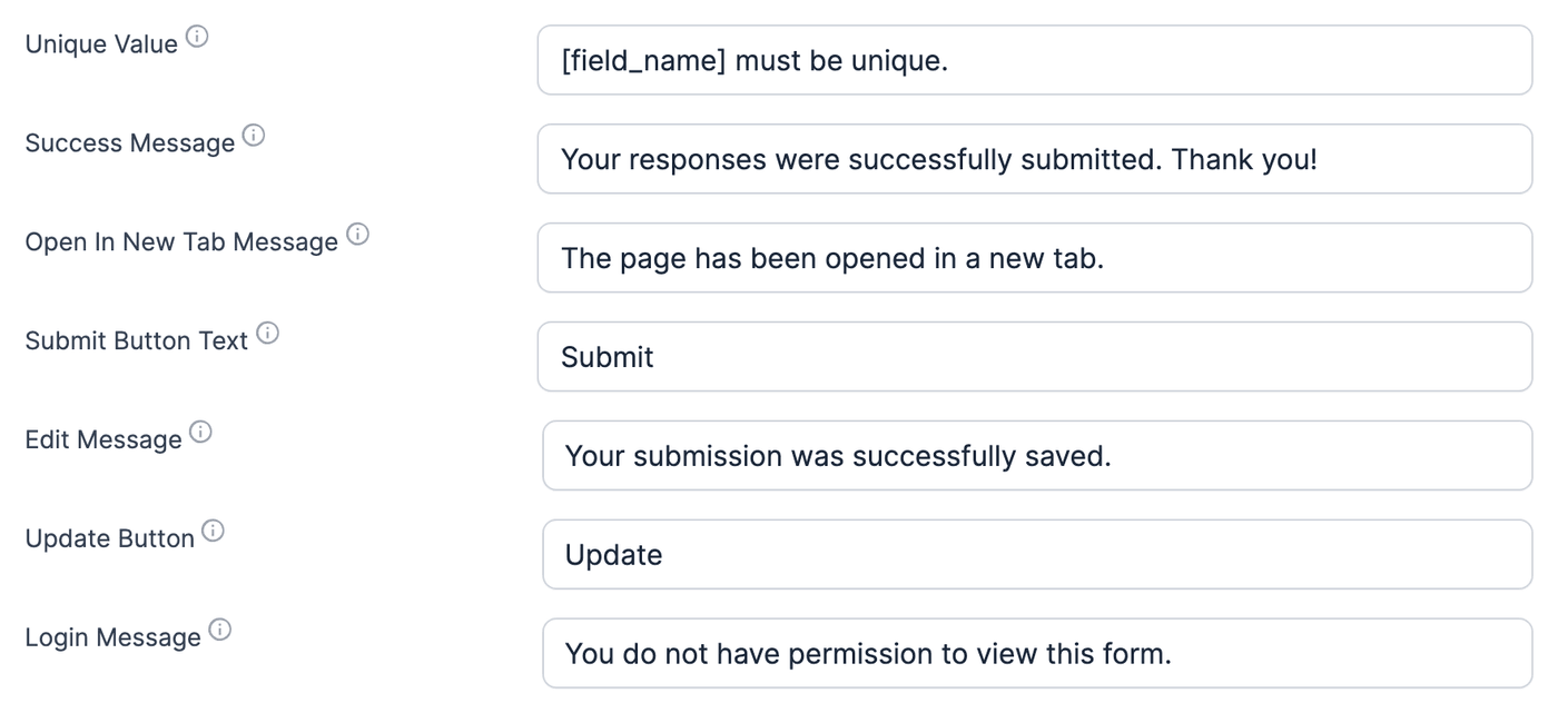 Global Settings Message Defaults - Unique Value to Login Message - full default text
