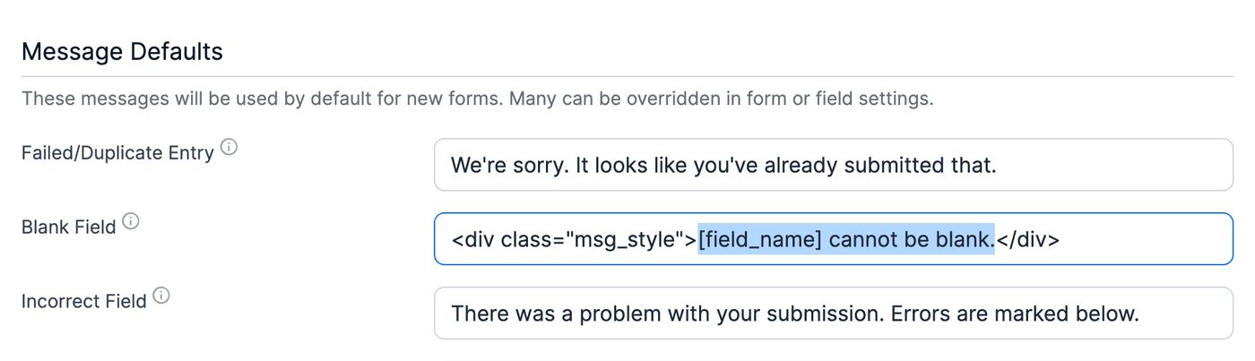 Global Settings Message Default Style Global Settings Message Default Style