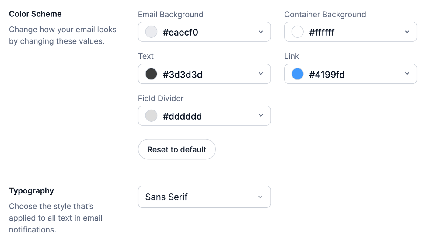 Global Settings Email - Color Scheme and Typography