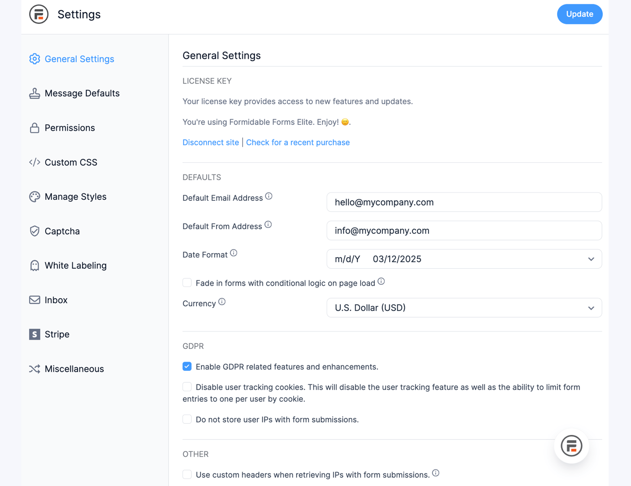 Global Settings - General Settings
