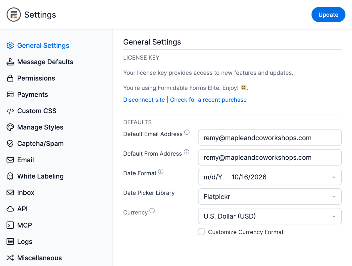 Global Settings - General Settings tab and the list of tabs Global Settings - General Settings tab and the list of tabs
