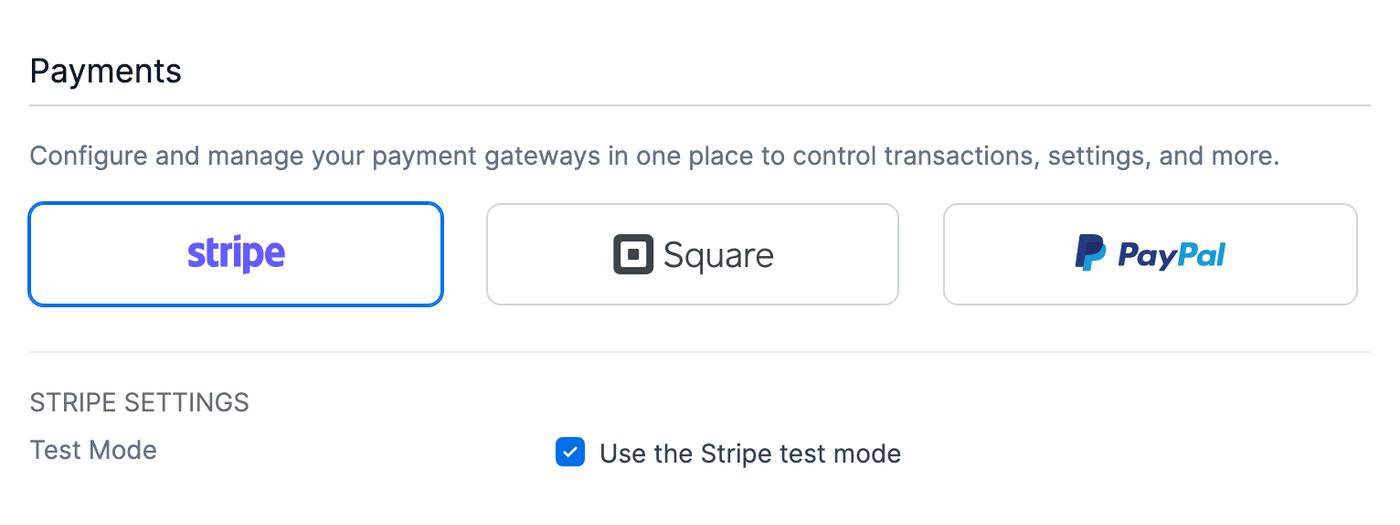 Payments tab in Global settings Payments tab in Global settings