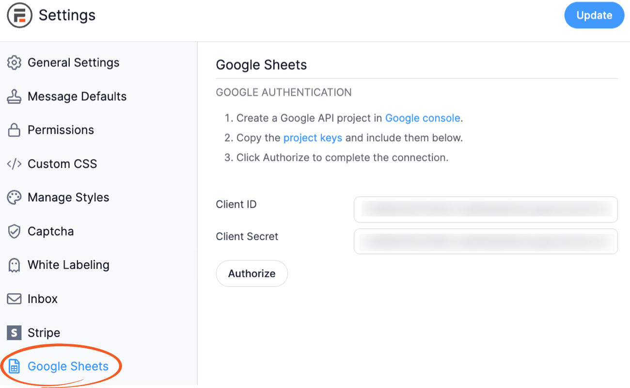 Google Sheets - Global Settings