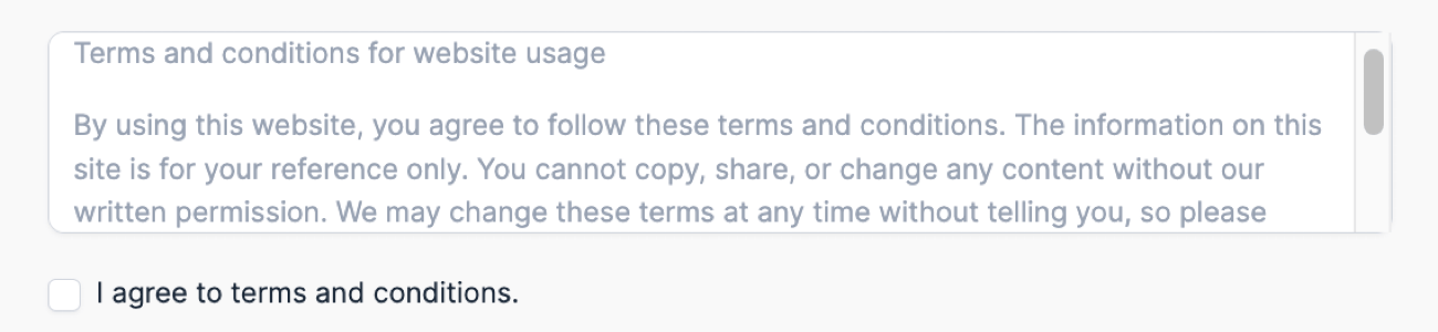 HTML Terms and Conditions checkbox