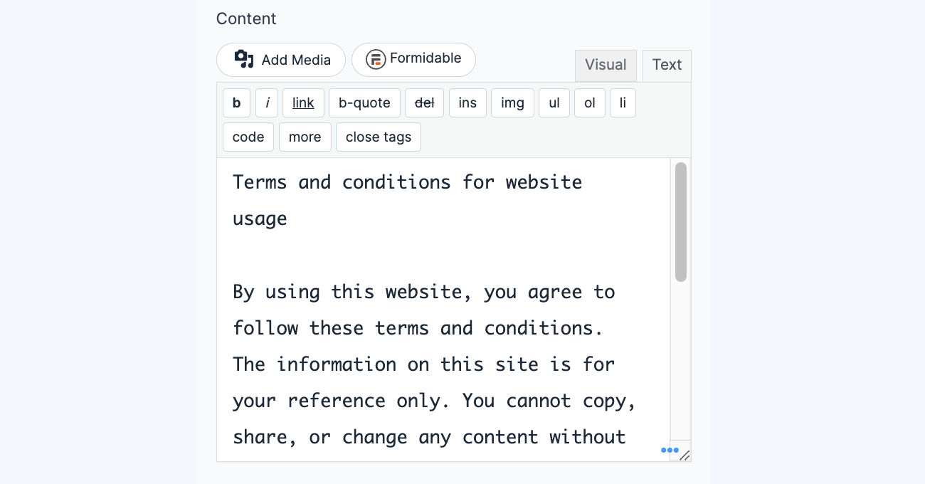 HTML content box Terms and conditions