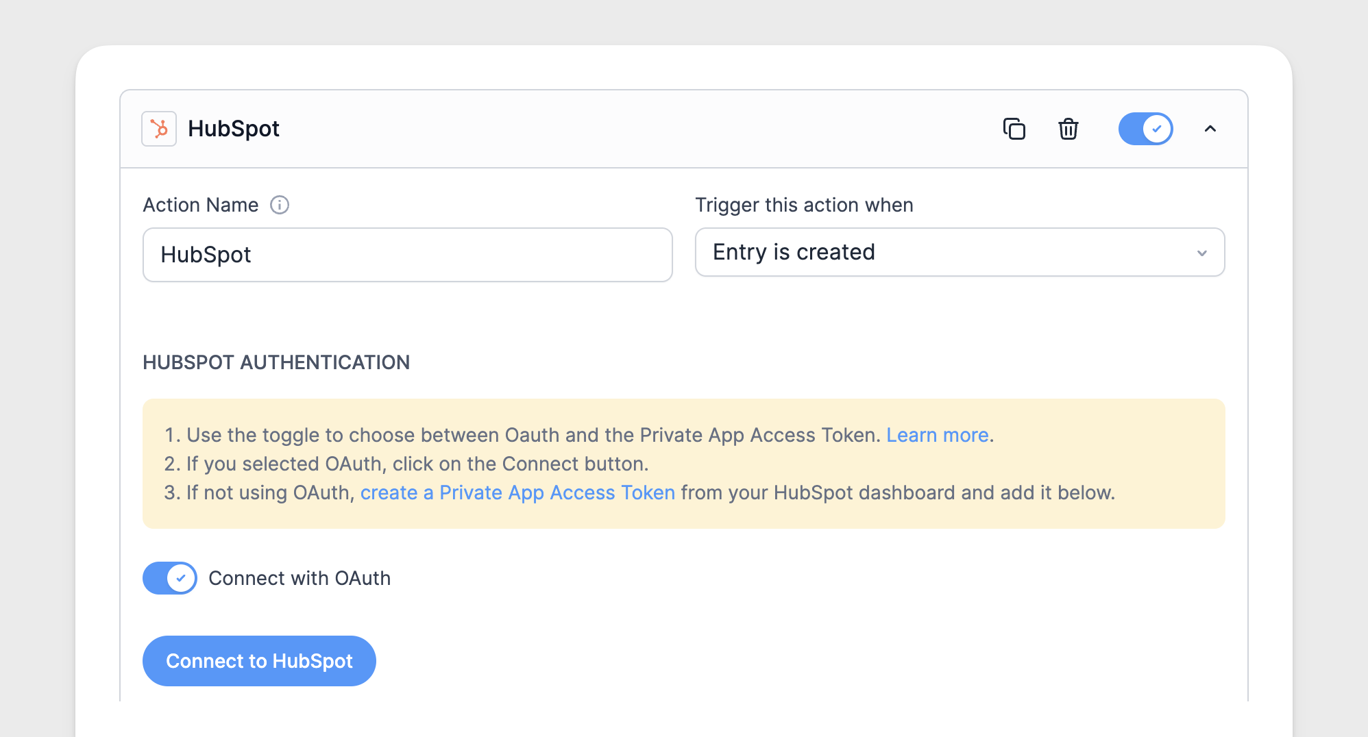 HubSpot OAuth Form action