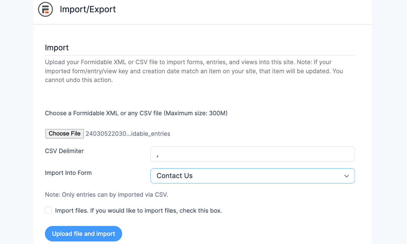 Import entries CSV Import entries CSV