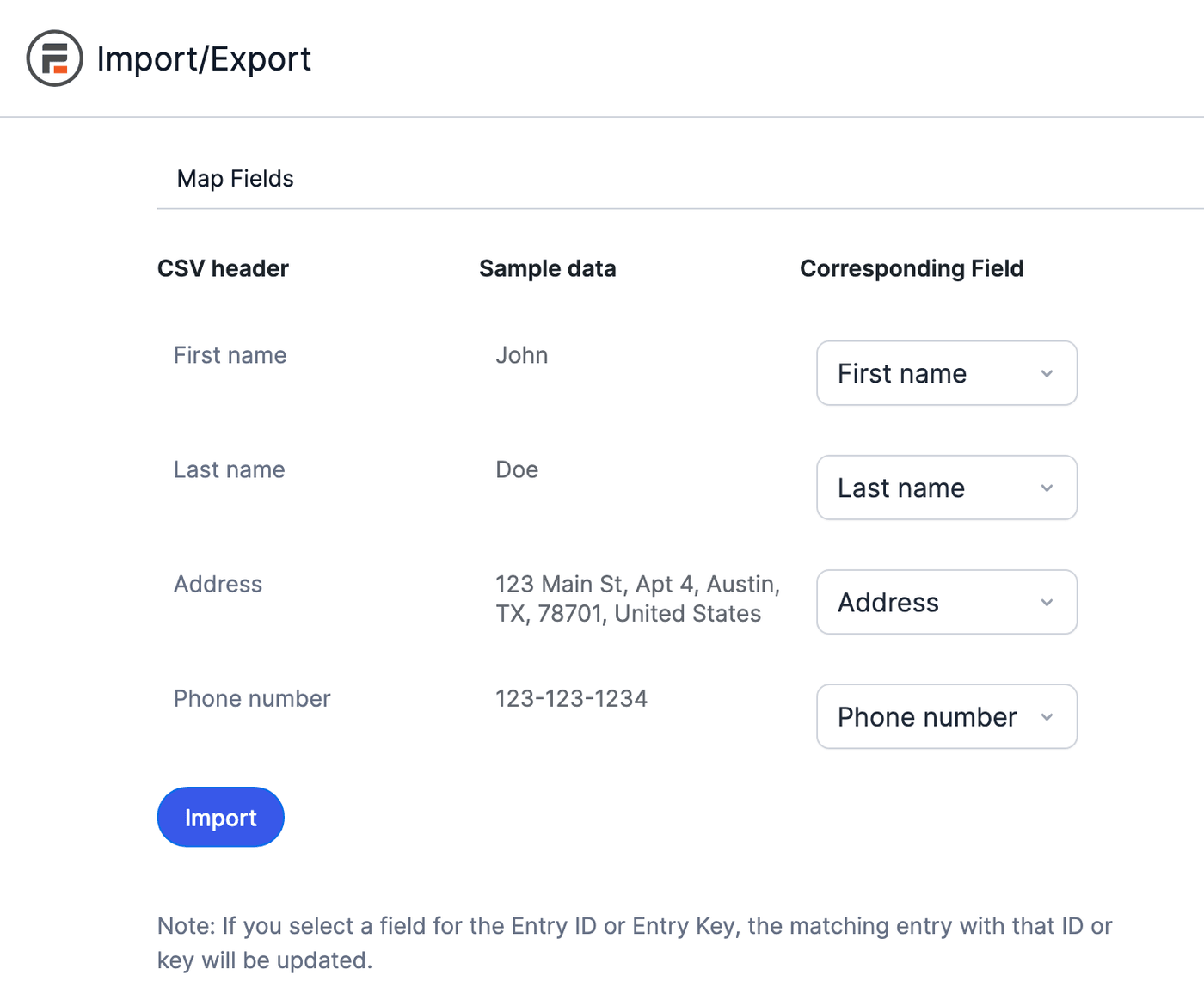 Import Map Fields Import Map Fields