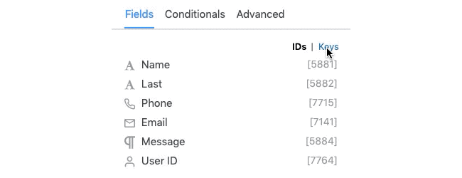 Insert Fields Id's to Key's Insert Fields Id's to Key's