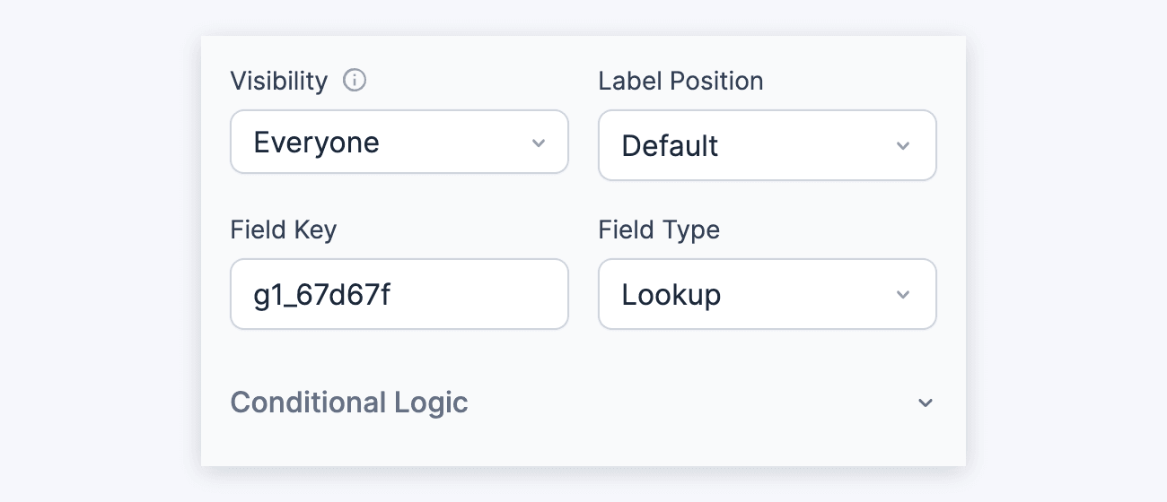 Lookup Field Options - Advanced section, Visibility to Conditional Logic