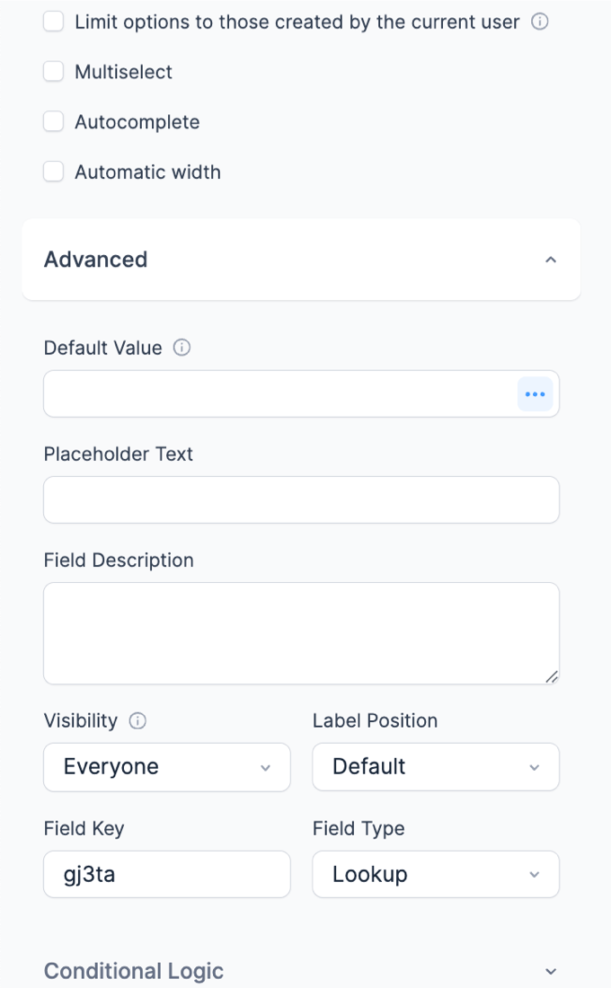 Lookup Field Options