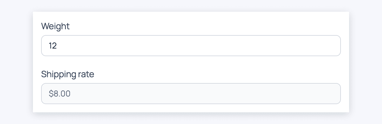 Lookup range - a weight of 12 shows the $8.00 shipping rate