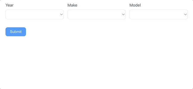 Lookup form for finding a car year, make, and model