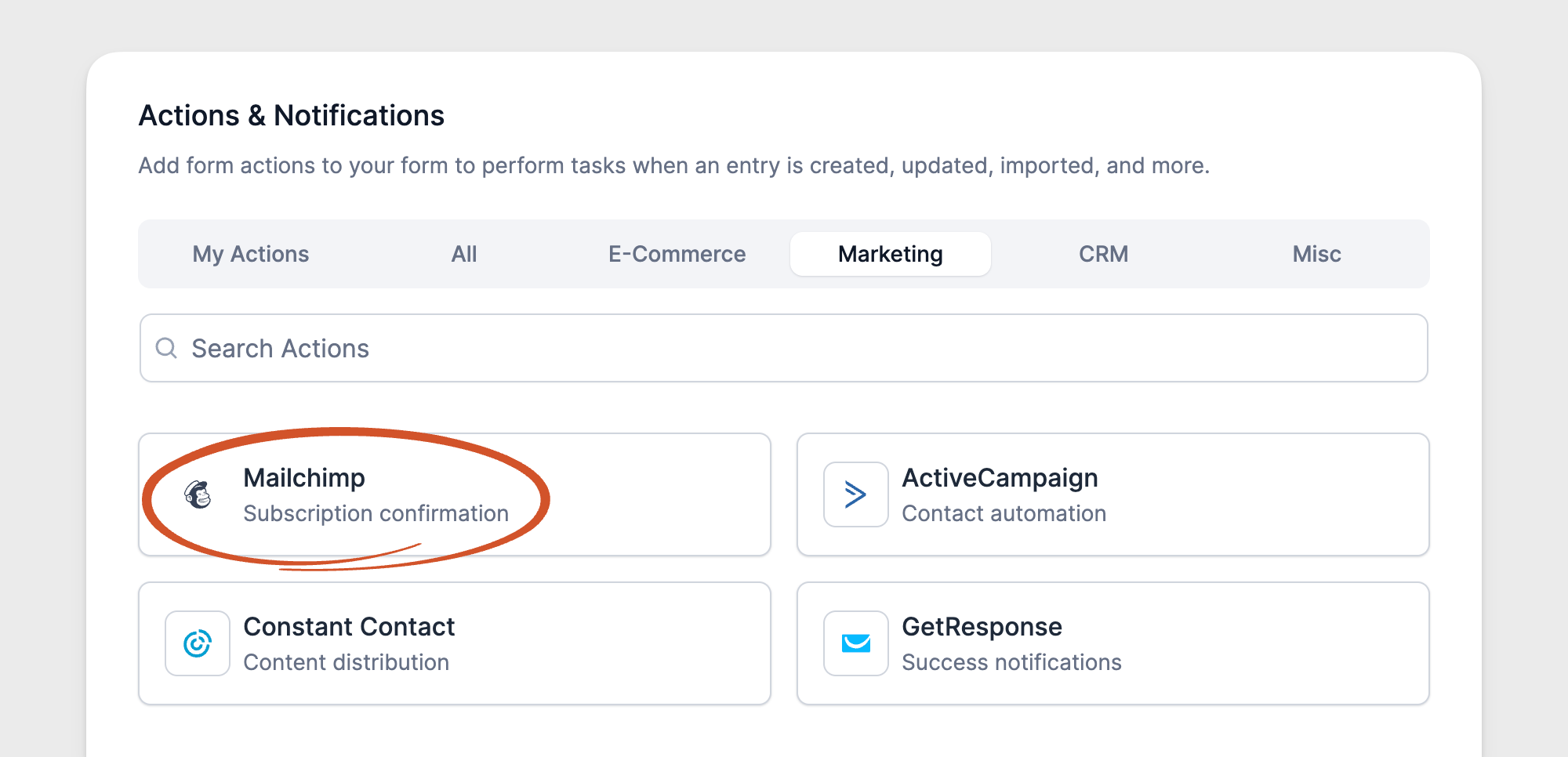 MailChimp form action