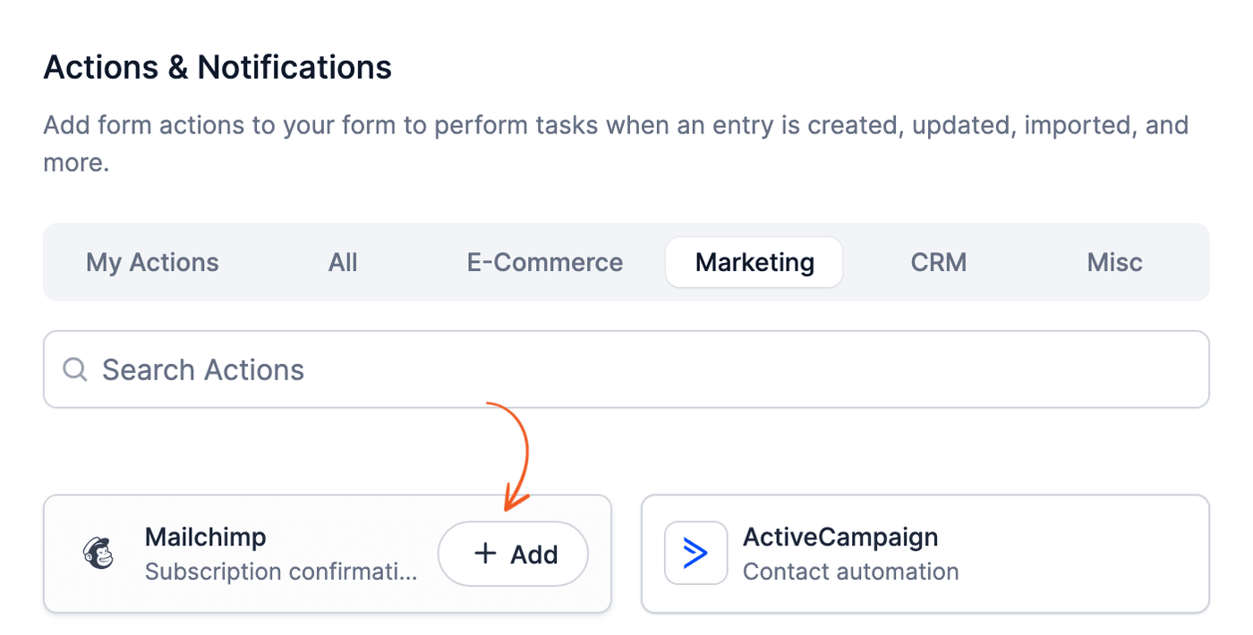 Mailchimp form action - Add button on the Mailchimp card Mailchimp form action - Add button on the Mailchimp card