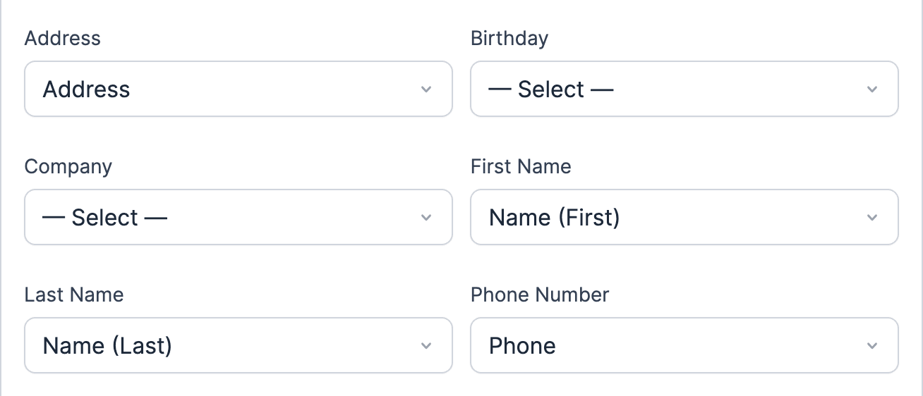 Mailchimp Settings - Mailchimp list fields mapped to form fields