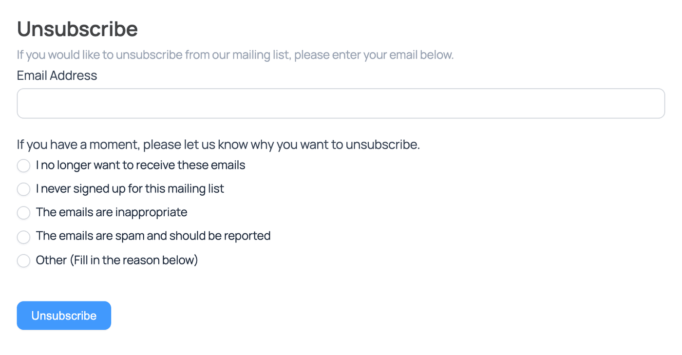 Mailchimp Unsubscribe User Form Mailchimp Unsubscribe User Form