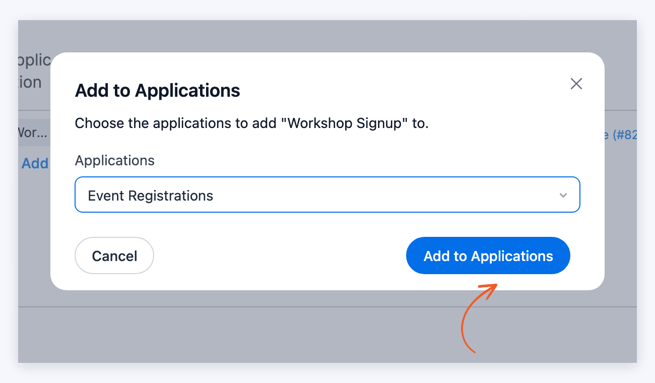 Manage Forms Listing - Add to Applications