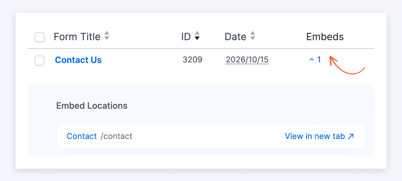 Manage Forms Listing - Embeds Manage Forms Listing - Embeds