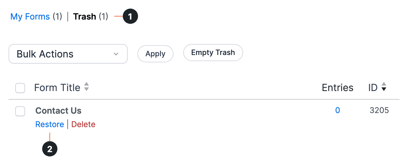 Manage Forms Listing Restore Forms Manage Forms Listing Restore Forms