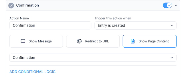 Form Confirmation - Confirmation Show Content