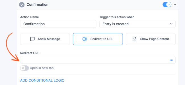 form redirect after submit settings