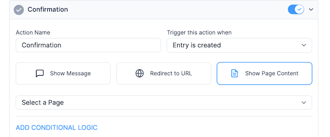 Form Confirmation - Show Page Content