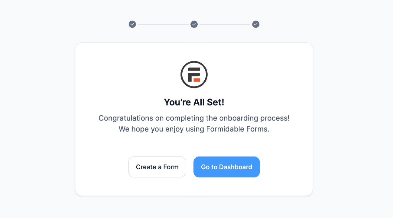 Confirmation message using the Onboarding Wizard