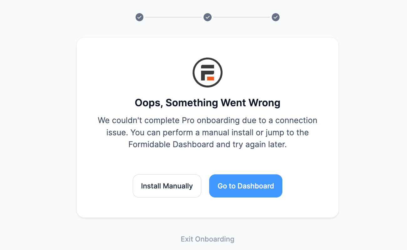 Onboarding Wizard connection issue