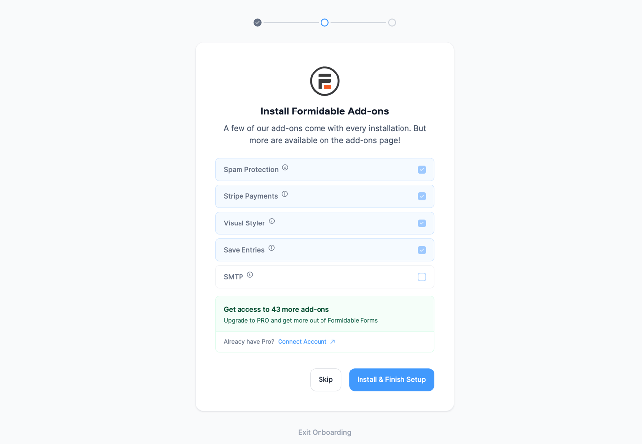 Install Formidable add-ons using the Onboarding Wizard