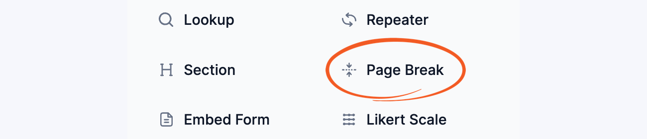 Select page break field type in the form builder.