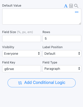 Paragraph Text Field Options