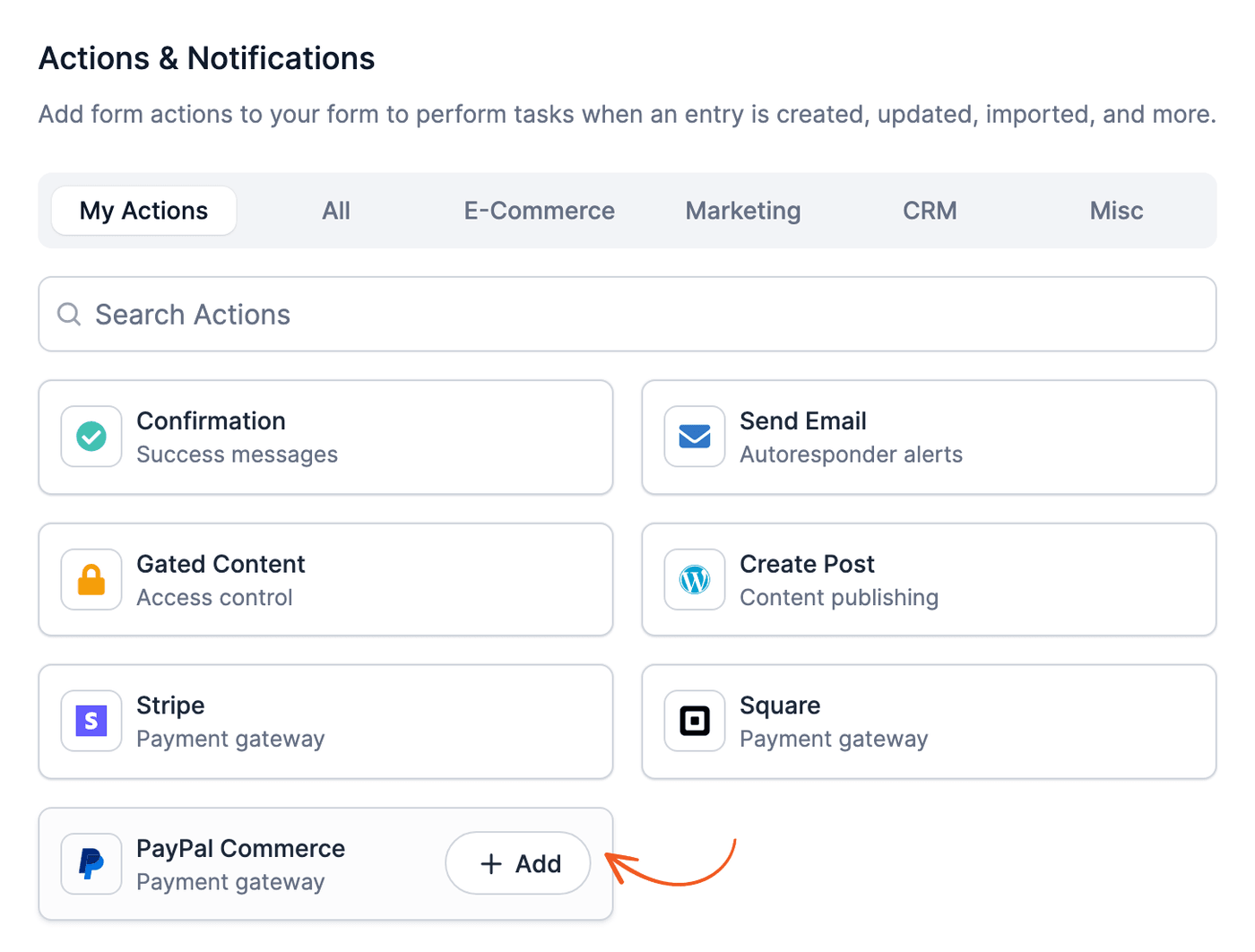 PayPal Commerce action - Add button on the action card PayPal Commerce action - Add button on the action card