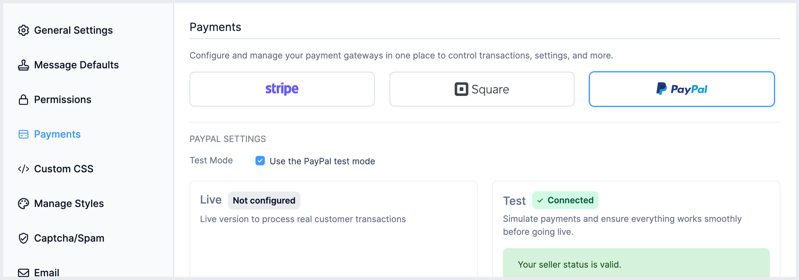 PayPal Commerce Global Setting Test