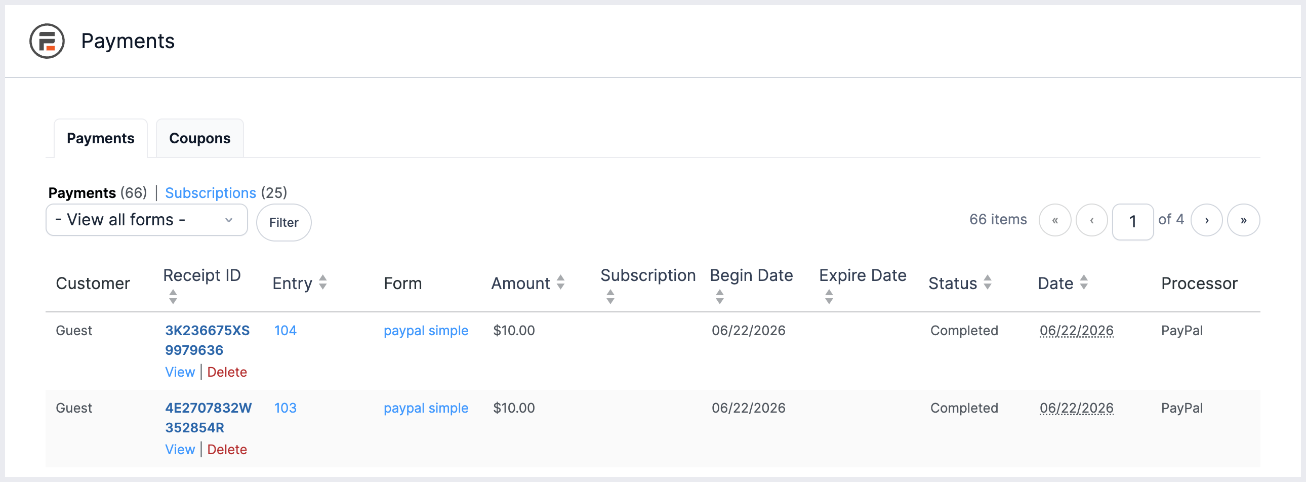 PayPal Commerce View Payments