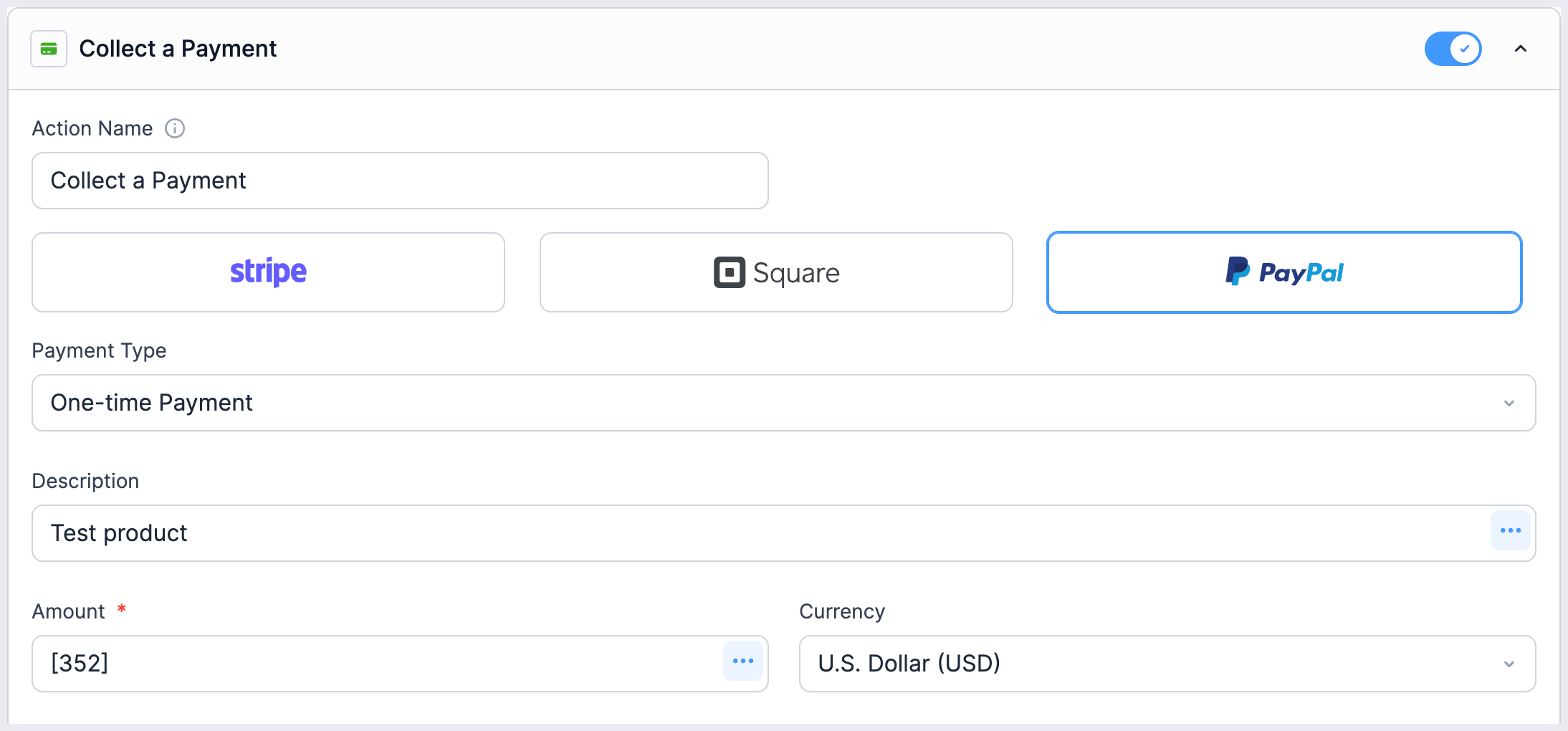 PayPal Commerce action settings 