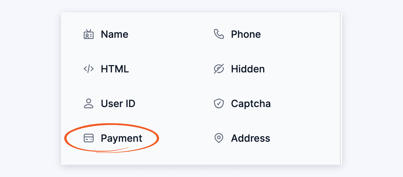Add Fields panel with the Payment field circled
