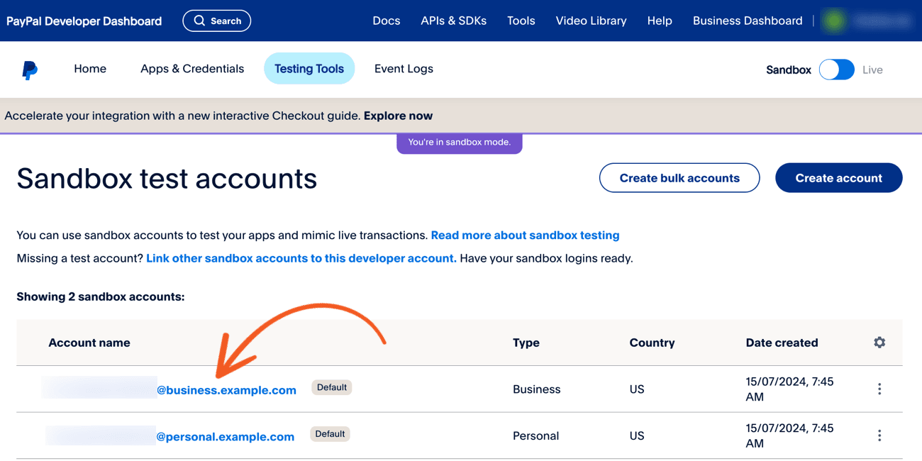 Access the PayPal Sandbox Account page. Access the PayPal Sandbox Account page.