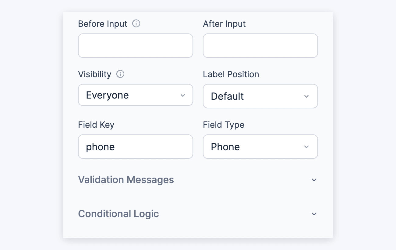 Phone Number Field Options - Before Input to Conditional Logic Phone Number Field Options - Before Input to Conditional Logic