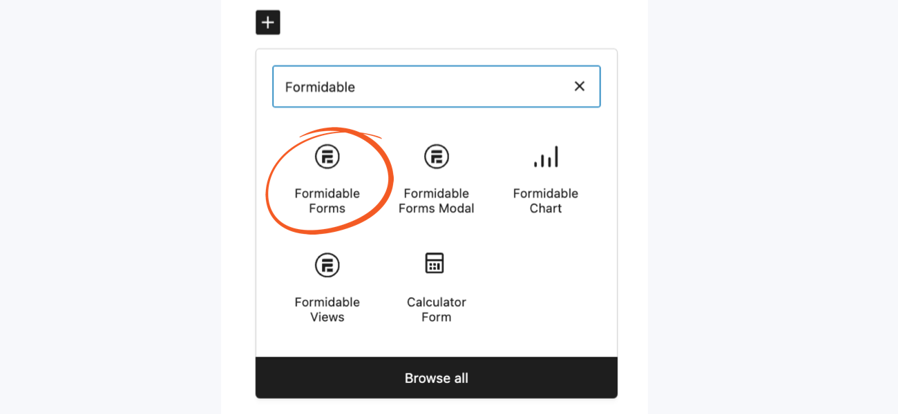 Formidable Forms widget block selection