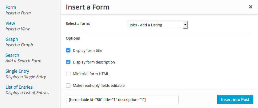 publish a form formidable forms form description