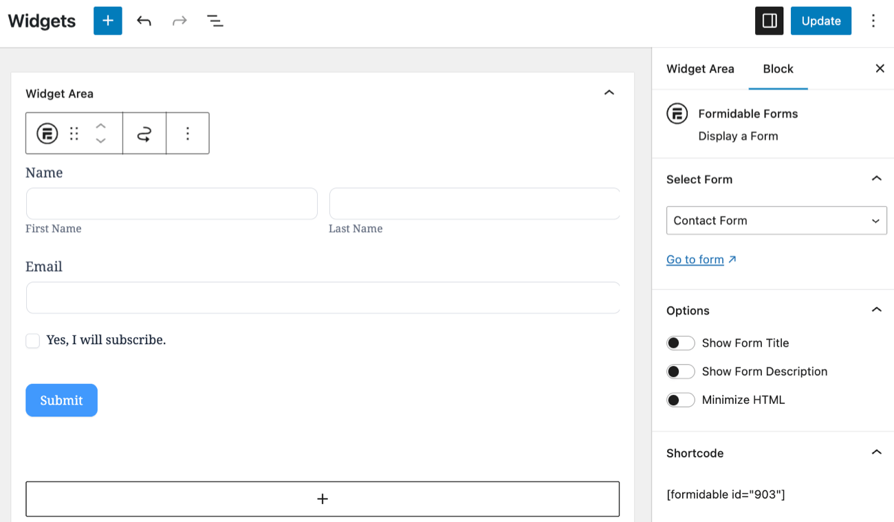 Publish Form with a Widget