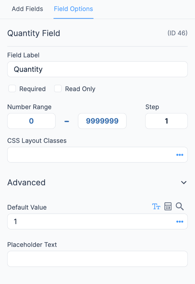 Quantity field options