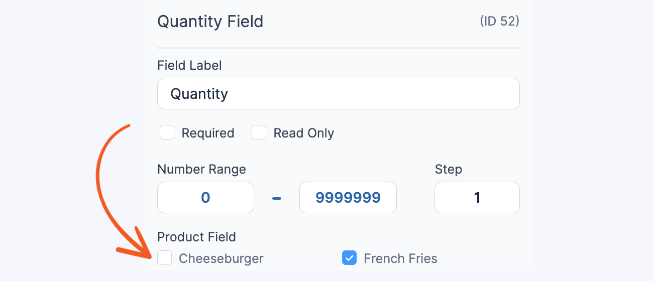 Select product type in quantity field settings