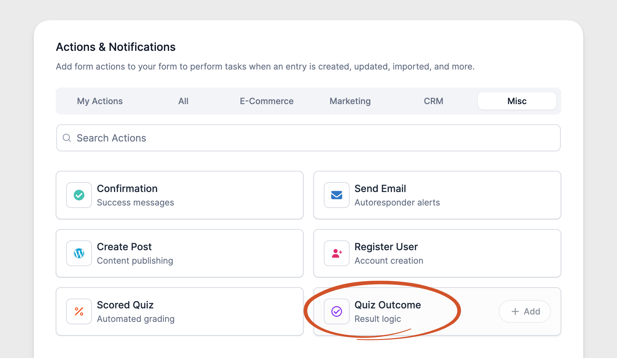 Quiz maker - Outcome Form Action