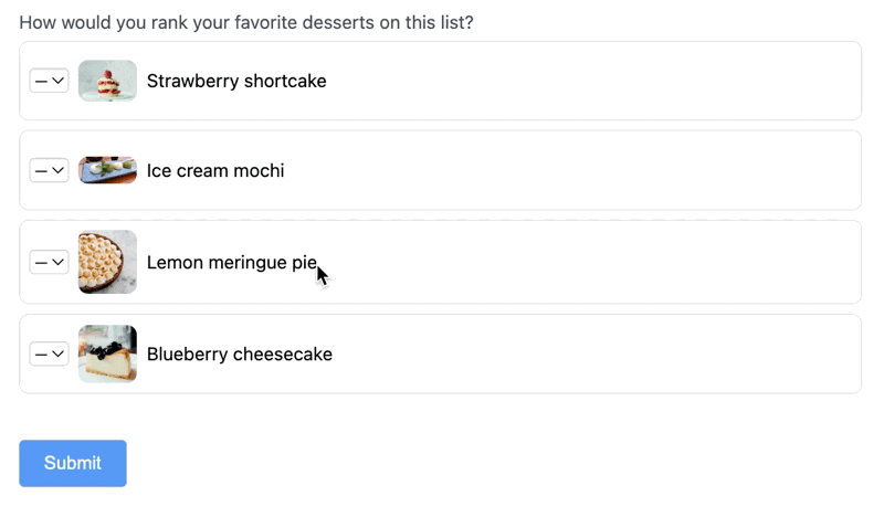 Create a ranking survey questions form