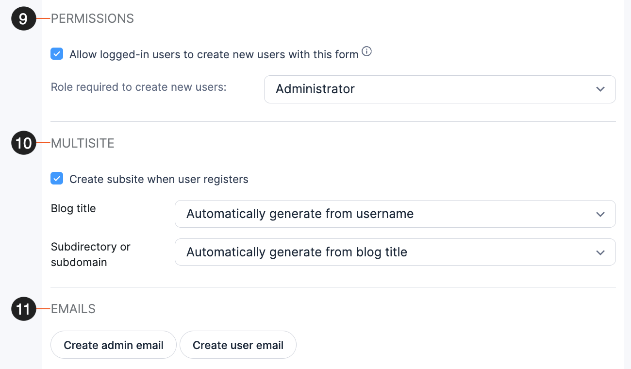 Set up permissions when creating registration form