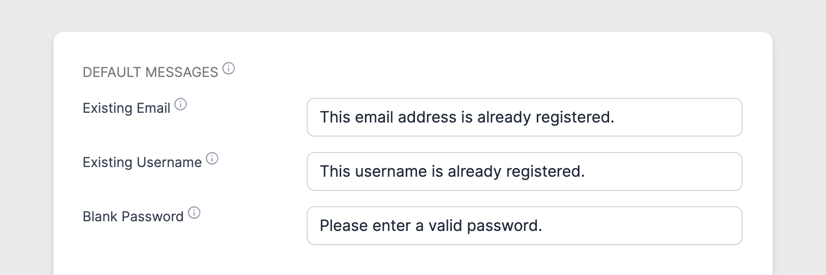 Register Global Settings Default Messages Register Global Settings Default Messages