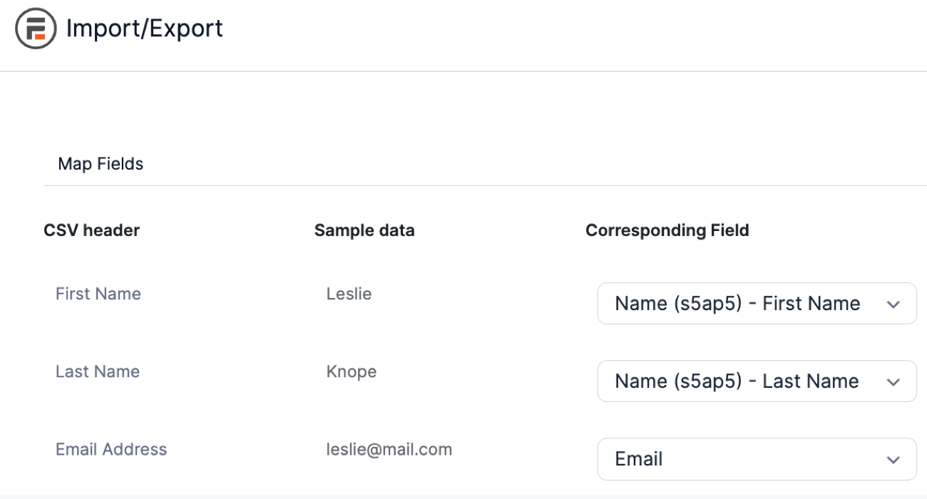Map user registration fields for import